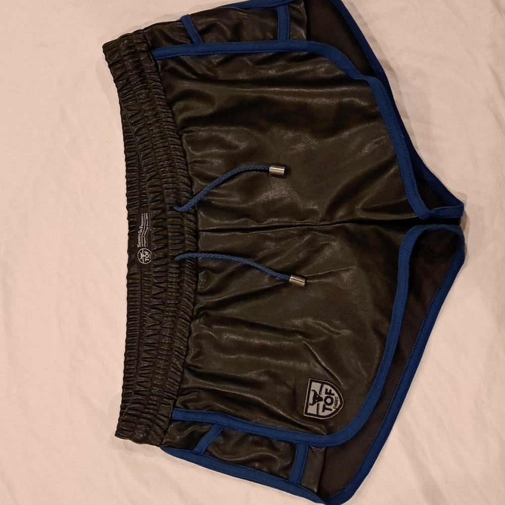 Tom of Finland, Size XL, Black w/Blue Trim, Pleather Shorts